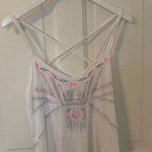 Express White Strappy Embellished Camisole with Neon Pink Accents
